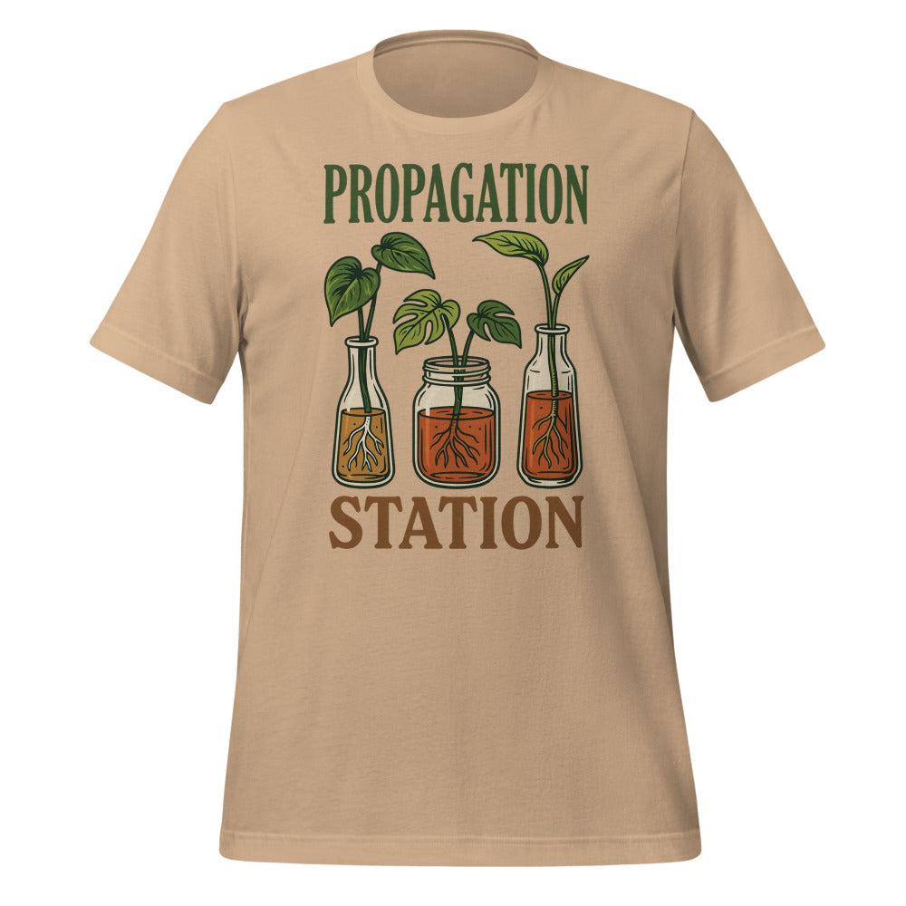 Propagation Station retro botanical plant lover tee — Tan, front