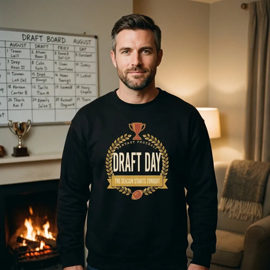 Draft Day Almanac vintage fantasy football champion crewneck sweatshirt — lifestyle