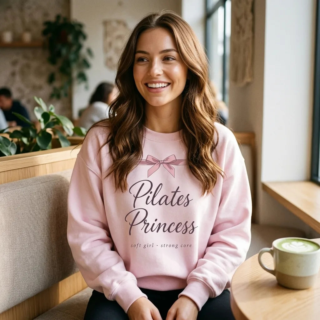 Pilates Princess coquette bow crewneck sweatshirt — lifestyle