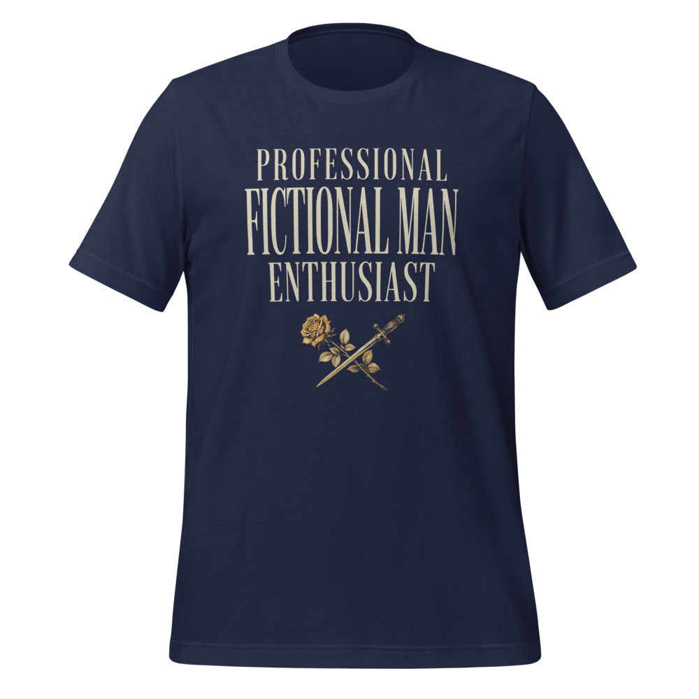 Professional Fictional Man Enthusiast book lover dark academia tee — Navy, front