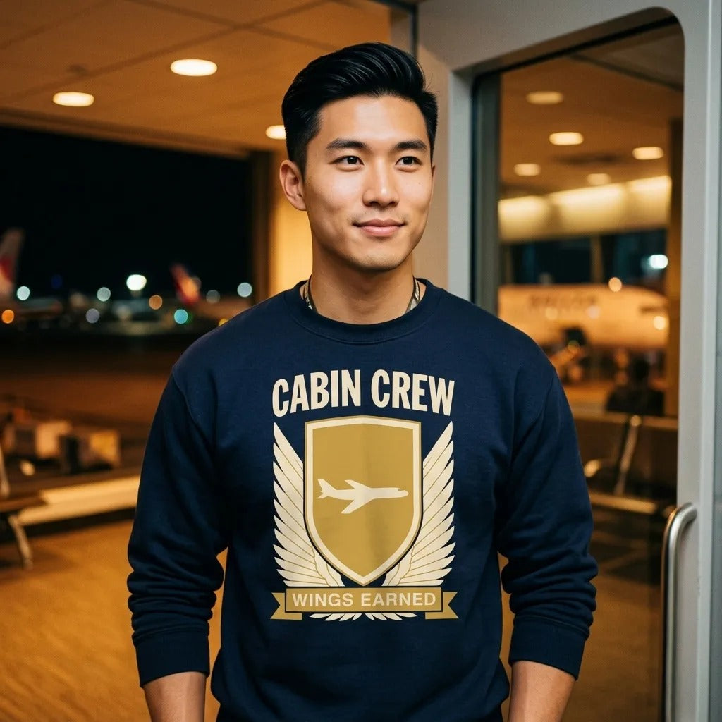 Wings Earned flight attendant crewneck sweatshirt — lifestyle