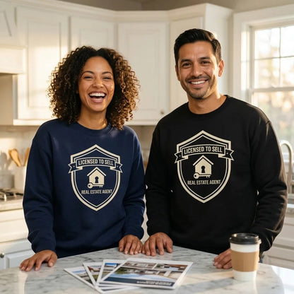 Licensed to Sell real estate agent crewneck sweatshirt — lifestyle