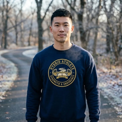 Hybrid Athlete vintage athletic-department crest crewneck sweatshirt — lifestyle