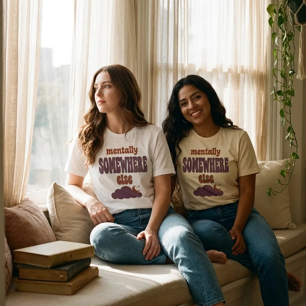 Mentally Somewhere Else soft retro daydream mental health tee — lifestyle