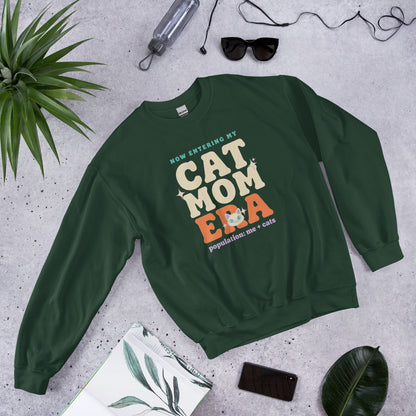 Cat Mom Era retro Y2K crewneck sweatshirt — Forest Green, front angled
