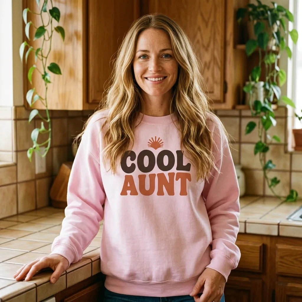 Cool Aunt retro groovy aunt crewneck sweatshirt — lifestyle