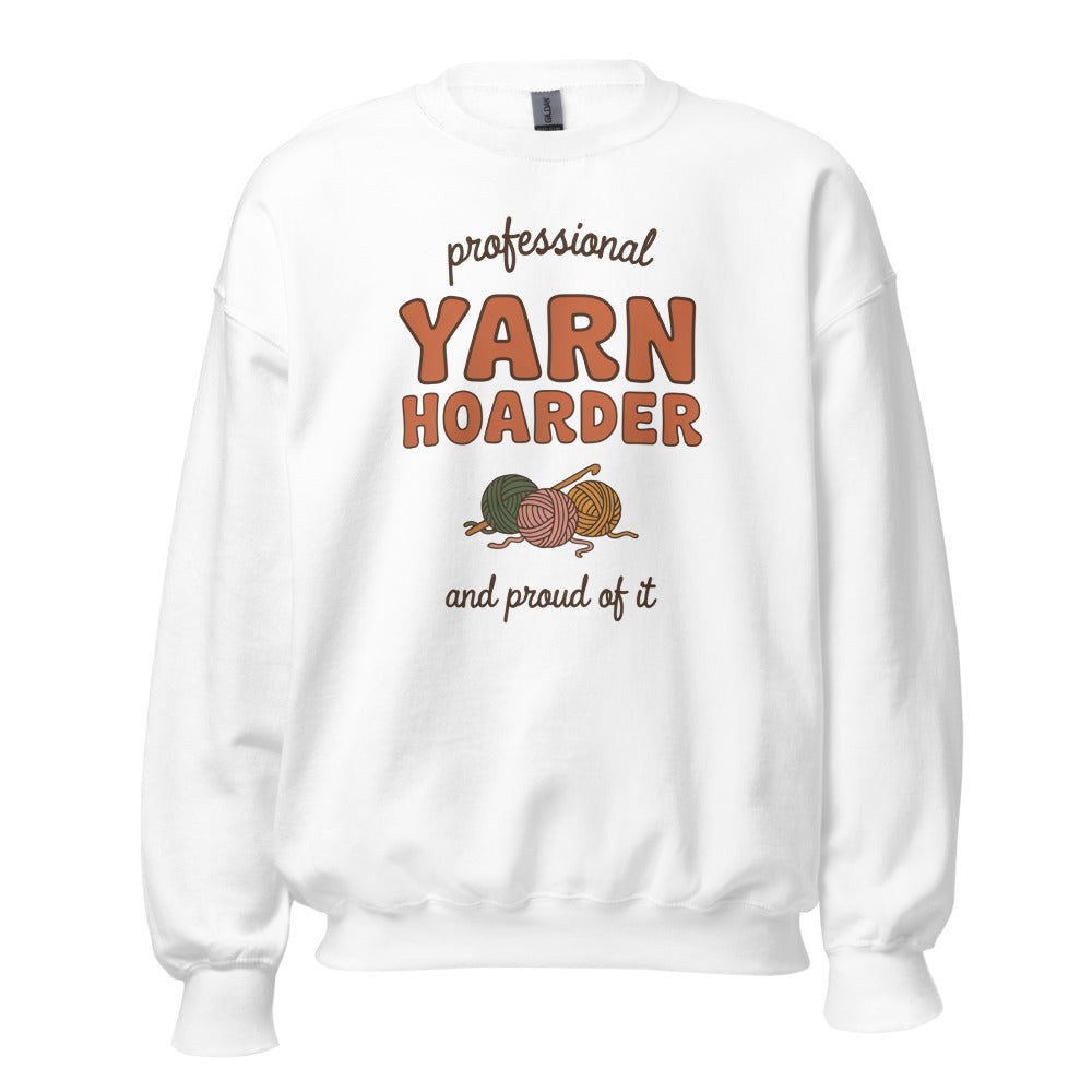 Professional Yarn Hoarder crochet cottagecore crewneck sweatshirt — White, front