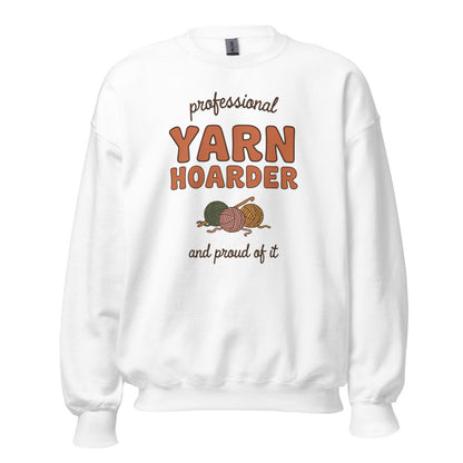 Professional Yarn Hoarder crochet cottagecore crewneck sweatshirt — White, front