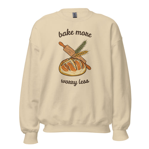 Sourdough Sweatshirt, Baking Crewneck, Home Baker Gift — Bake More Worry Less Retro Kitchen Sourdough Crew