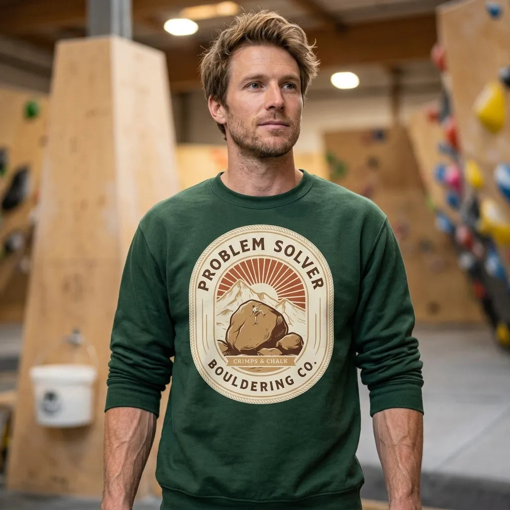 Problem Solver Bouldering Badge crewneck sweatshirt — lifestyle