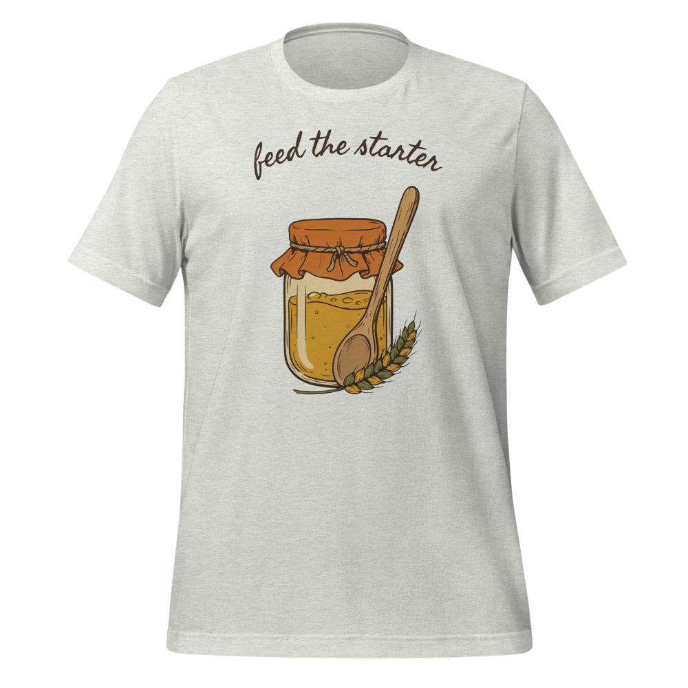 Feed The Starter sourdough baker tee — Ash, front