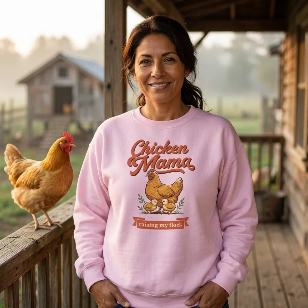 Chicken Mama raising my flock chicken keeper crewneck sweatshirt — lifestyle