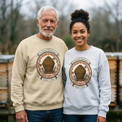 Backyard Beekeeper Keeper of Bees vintage apiary crest crewneck sweatshirt — lifestyle