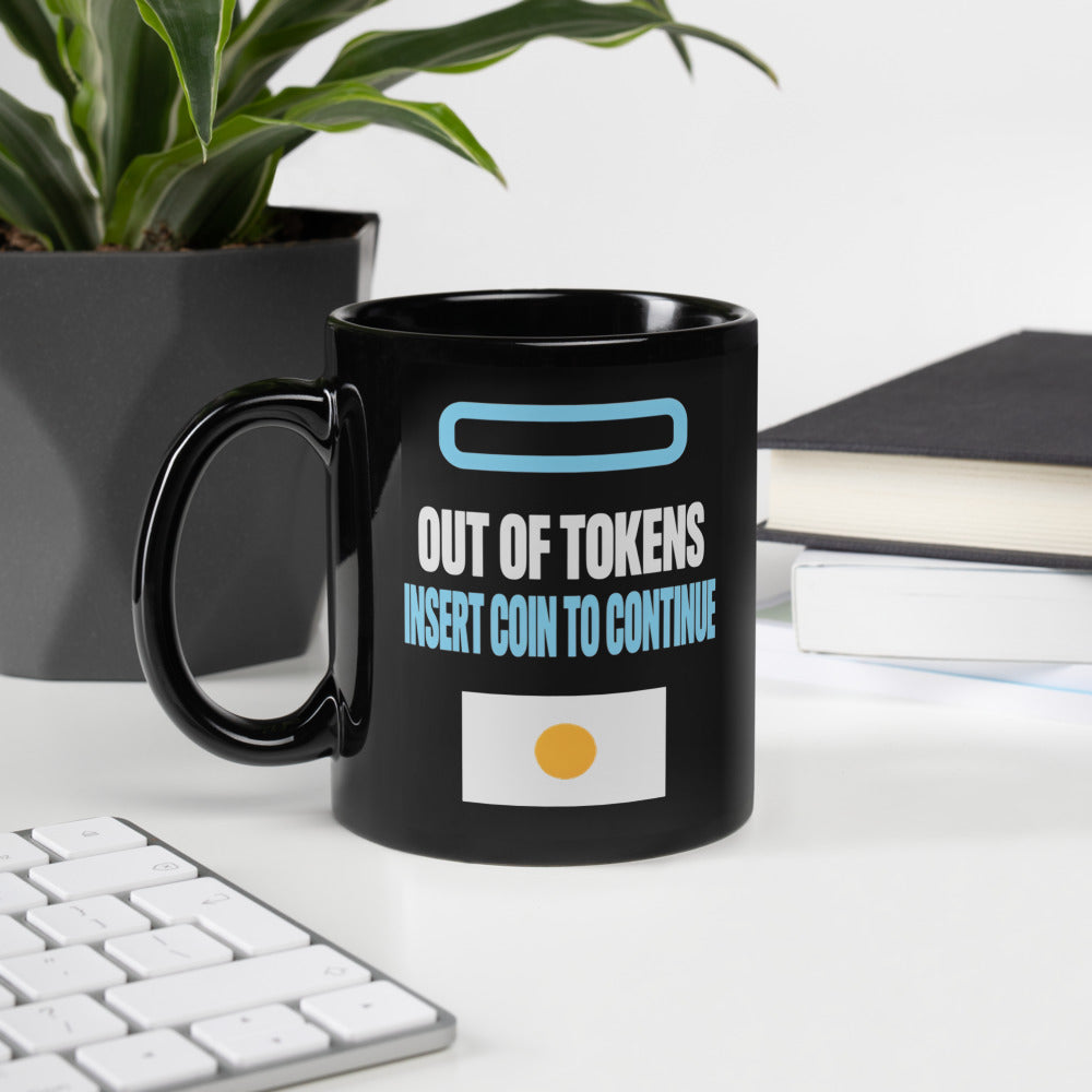 Insert Coin To Continue out of tokens mug — 11 oz, handle on the left