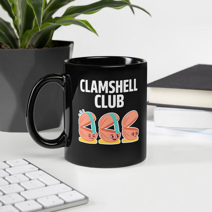 Clamshell Club funny physical therapy mug — 11 oz, handle on the left