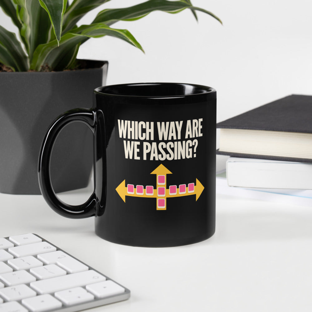 Which Way Are We Passing funny mahjong mug — 11 oz, handle on the left