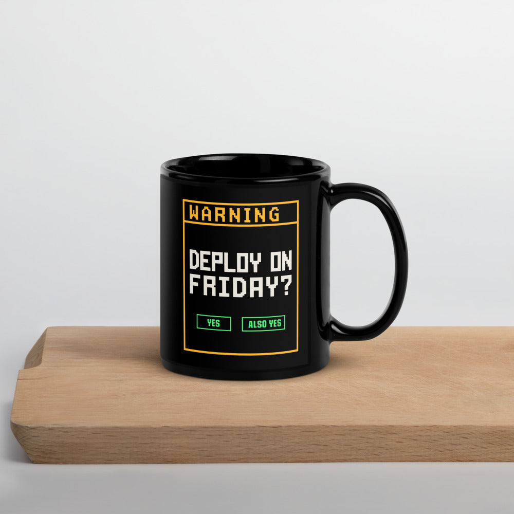Deploy On Friday programmer mug — 11 oz, front