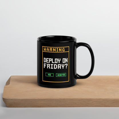 Deploy On Friday programmer mug — 11 oz, front