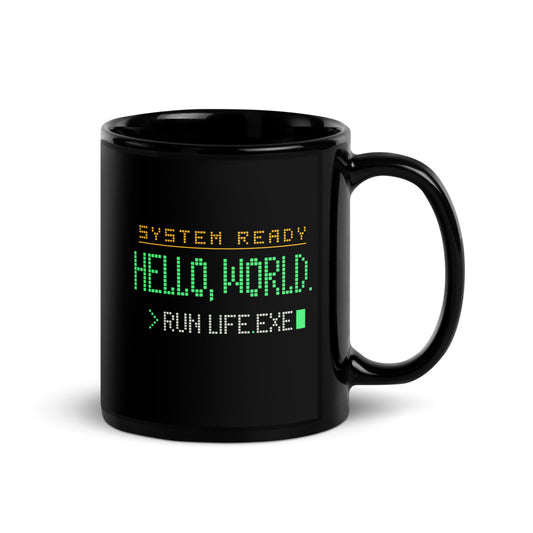 Hello World programmer mug — 11 oz, handle on the right