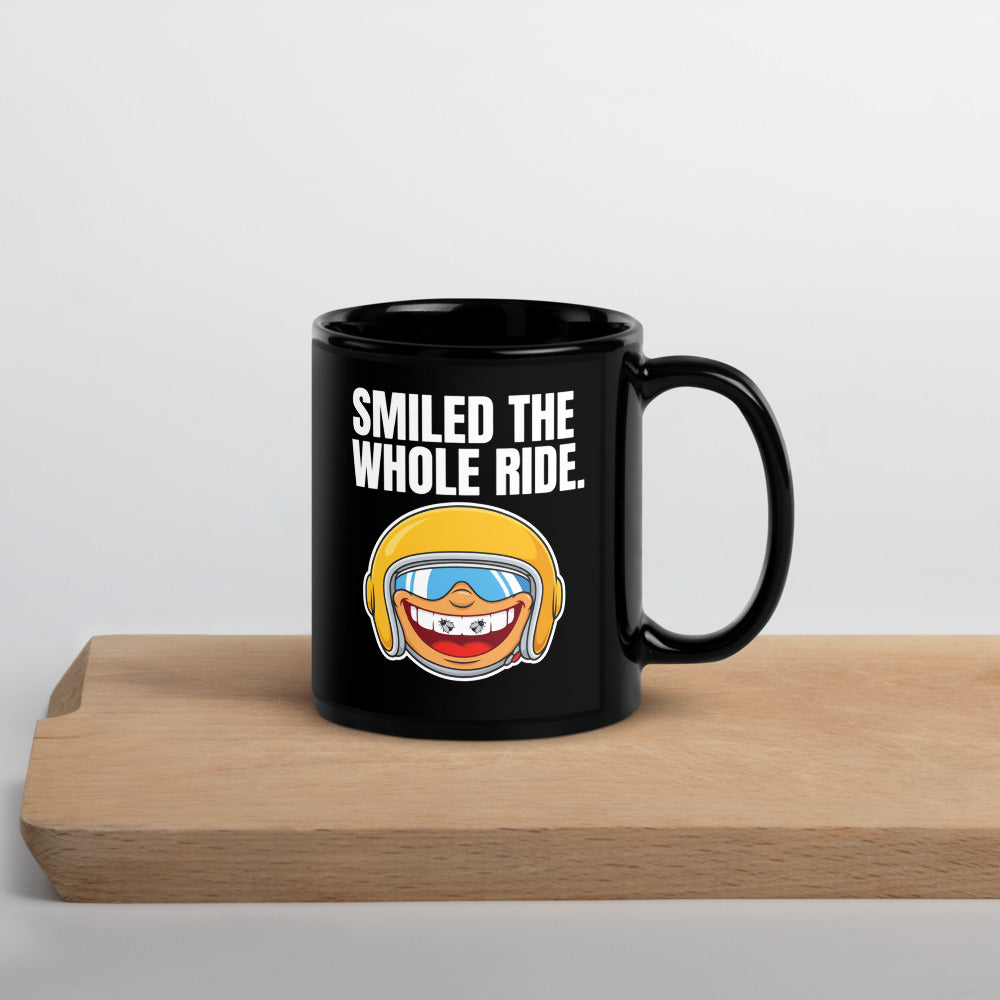Smiled The Whole Ride funny motorcycle mug — 11 oz, front
