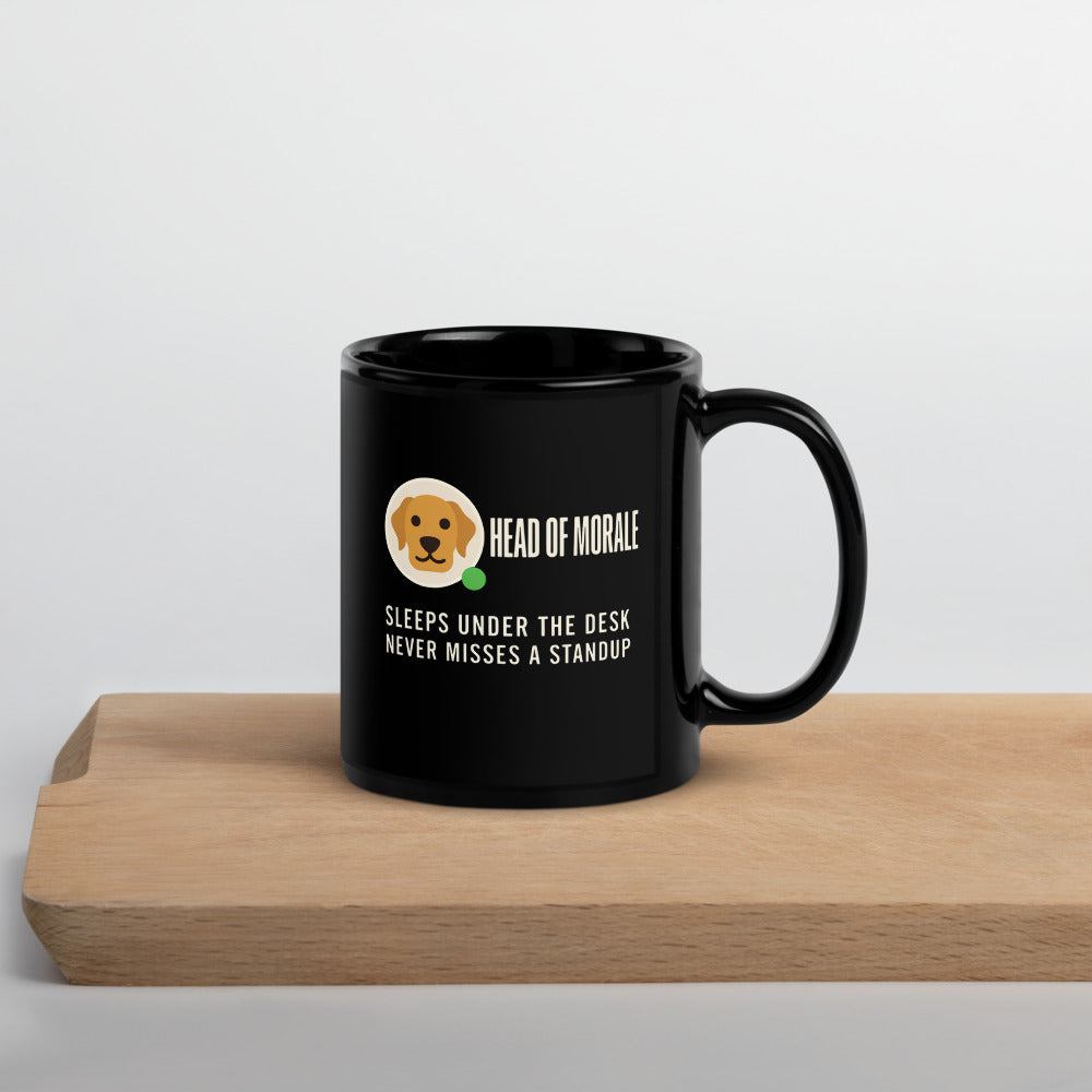Head of Morale dog profile card mug — 11 oz, front