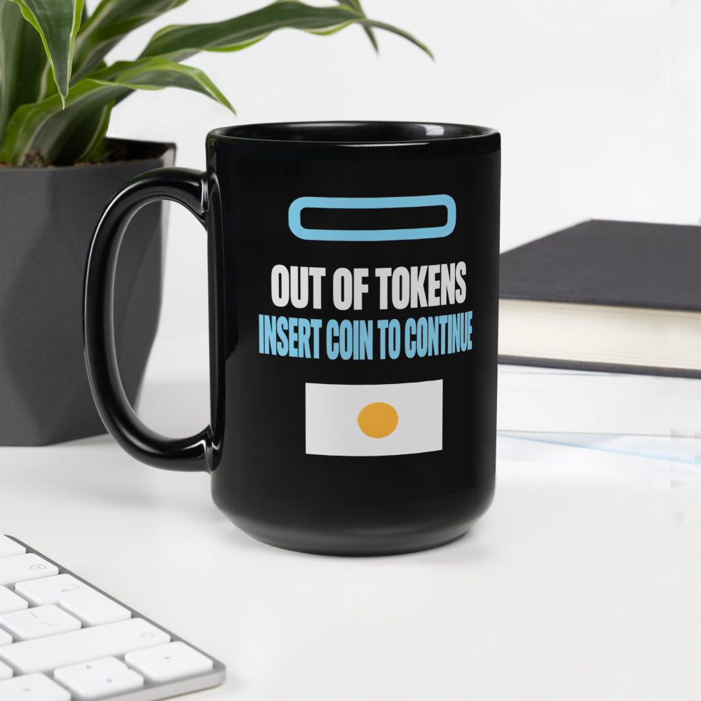 Insert Coin To Continue out of tokens mug — 15 oz, handle on the left
