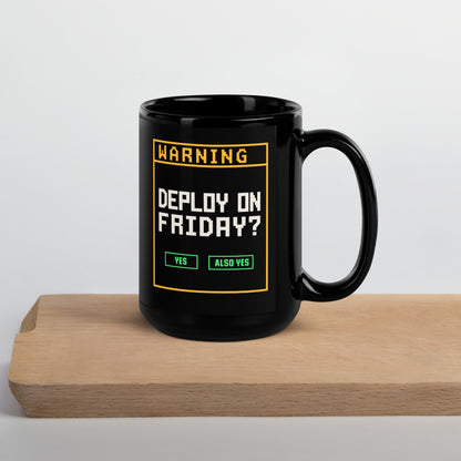 Deploy On Friday programmer mug — 15 oz, front