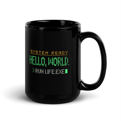 Hello World programmer mug — 15 oz, handle on the right