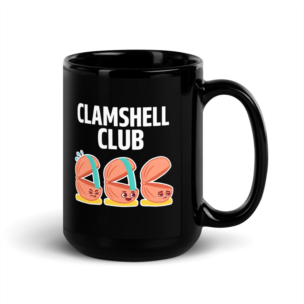 Clamshell Club funny physical therapy mug — 15 oz, handle on the right