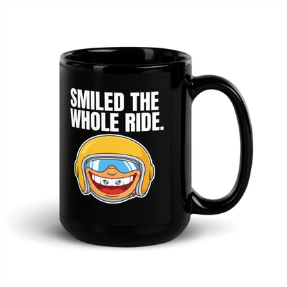 Smiled The Whole Ride funny motorcycle mug — 15 oz, handle on the right
