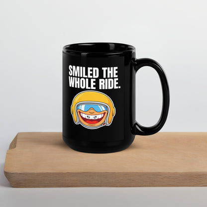 Smiled The Whole Ride funny motorcycle mug — 15 oz, front