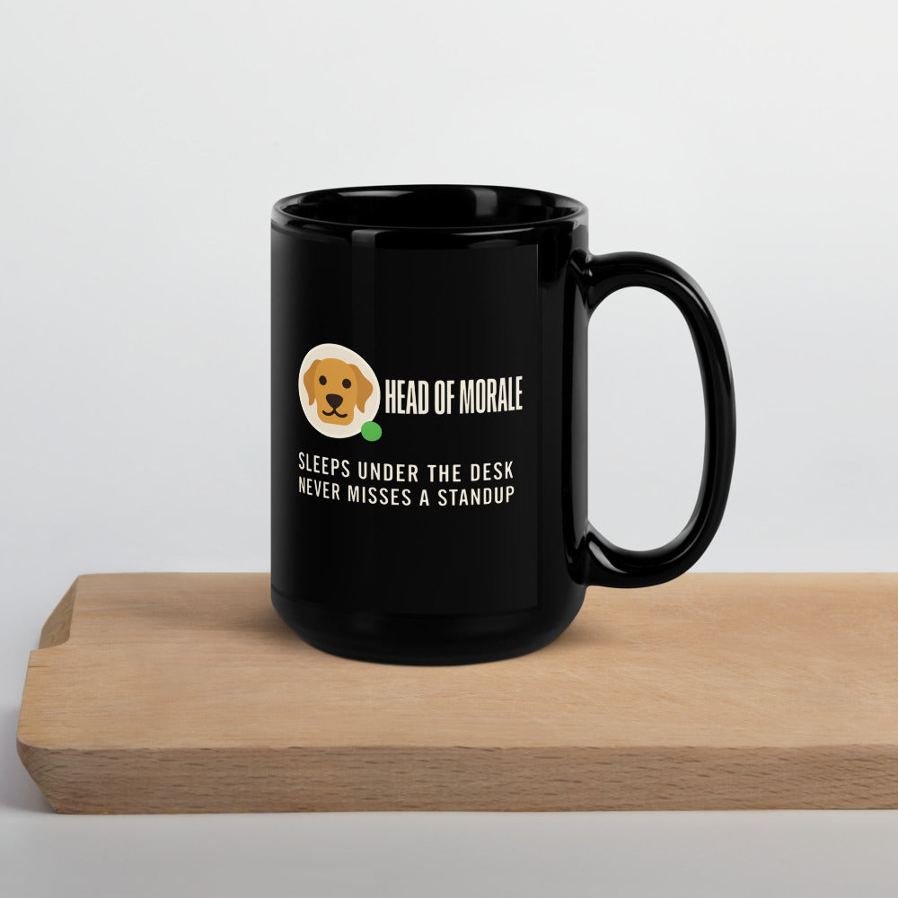 Head of Morale dog profile card mug — 15 oz, front