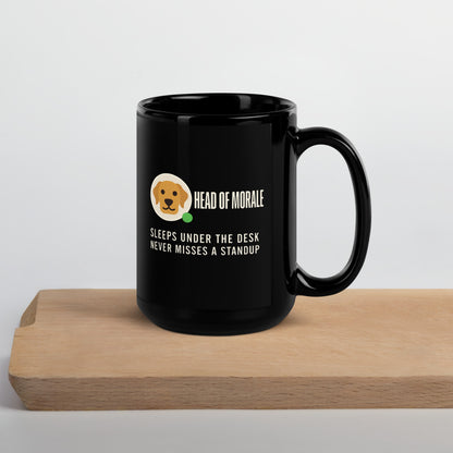 Head of Morale dog profile card mug — 15 oz, front
