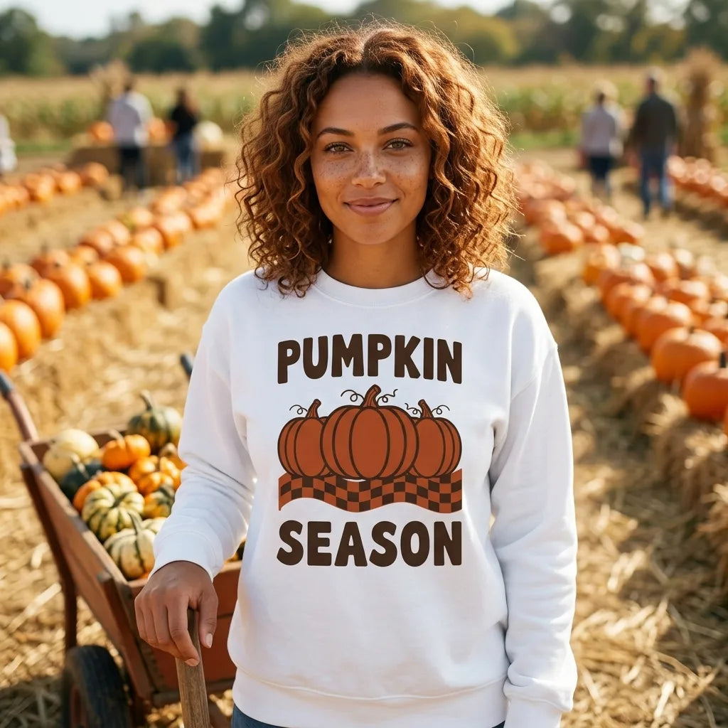 Pumpkin Season retro 70s fall crewneck sweatshirt — lifestyle