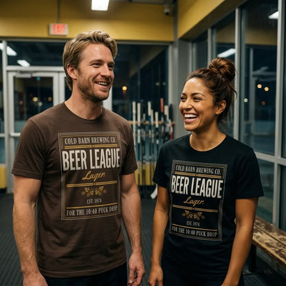 Beer League Cold Barn Brewing lager t-shirt — lifestyle