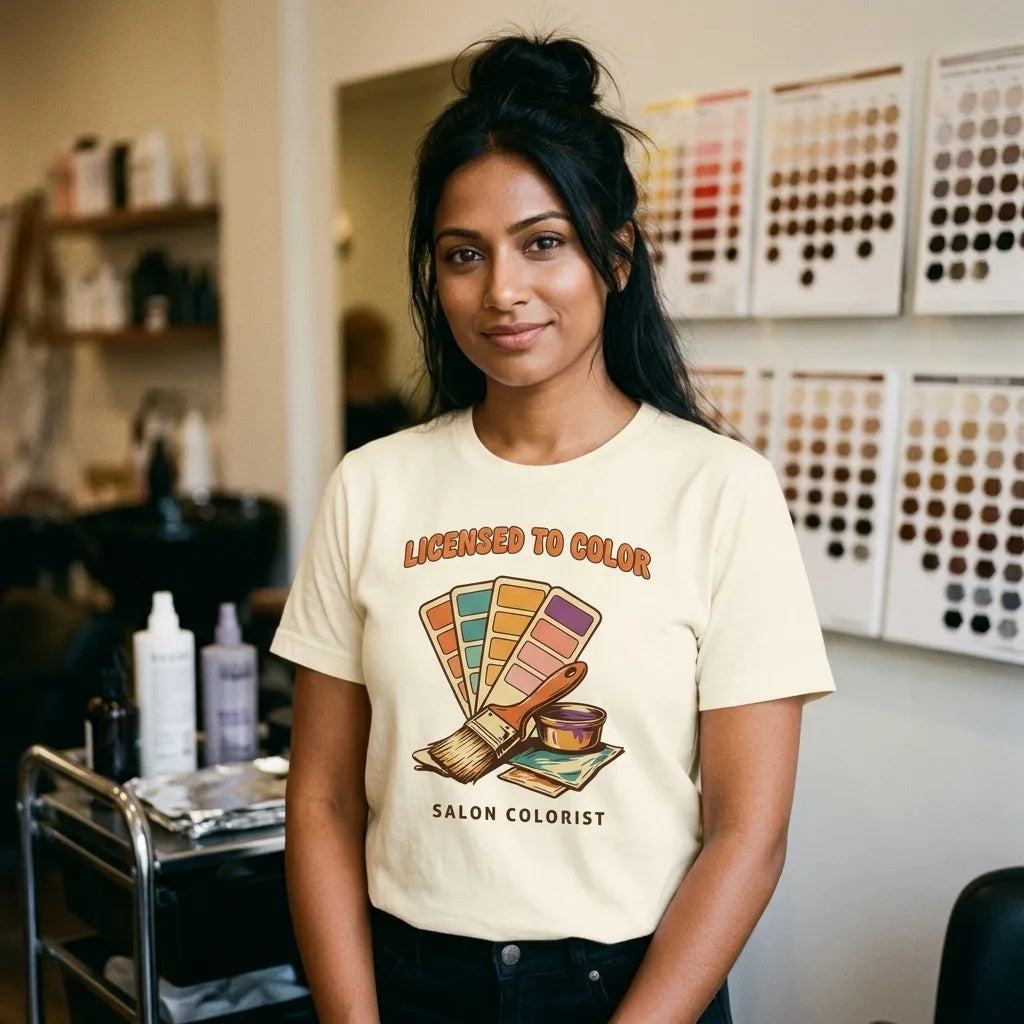 Salon colorist Licensed to Color retro tee — lifestyle