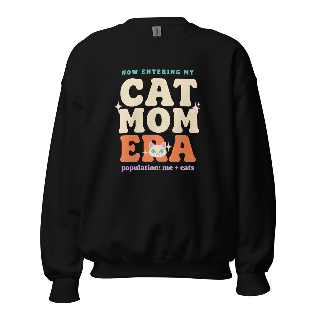 Cat Mom Era retro Y2K crewneck sweatshirt — Black, front