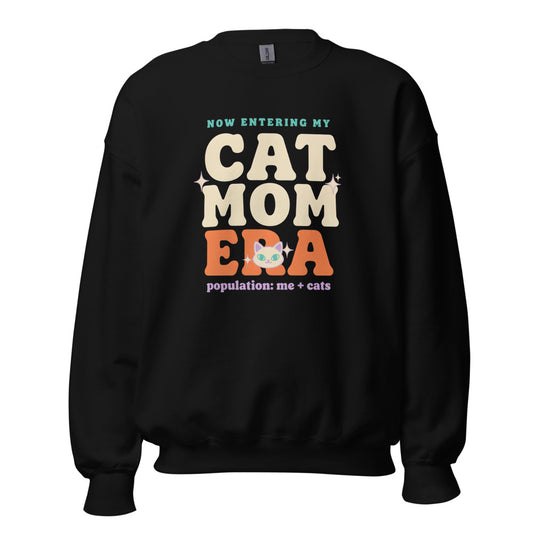 Cat Mom Era retro Y2K crewneck sweatshirt — Black, front
