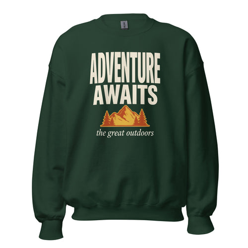 Adventure Awaits Sweatshirt, Retro Hiking Crewneck, Mountain Crew — Outdoors Gift