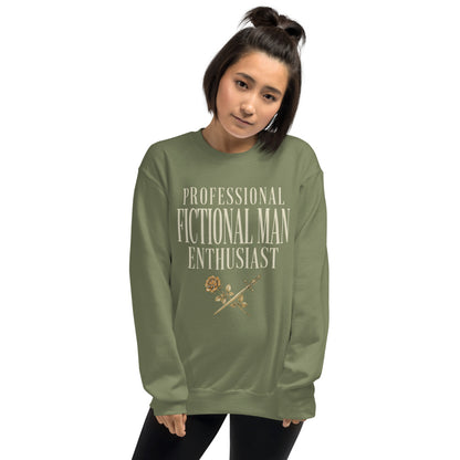 Professional Fictional Man Enthusiast book lover dark academia crewneck sweatshirt — Military Green, worn by model