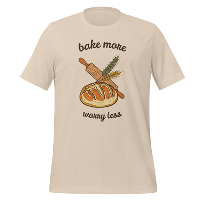 Bake More Worry Less retro kitchen sourdough tee — Soft Cream, front