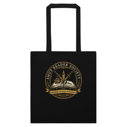 Smut Reader Society romantasy book tote bag — Black, flat