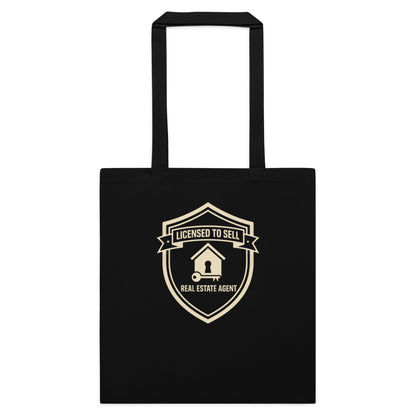 Licensed to Sell real estate agent cotton tote bag — Black, flat