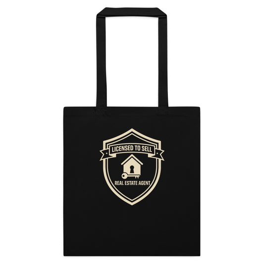 Licensed to Sell real estate agent cotton tote bag — Black, flat