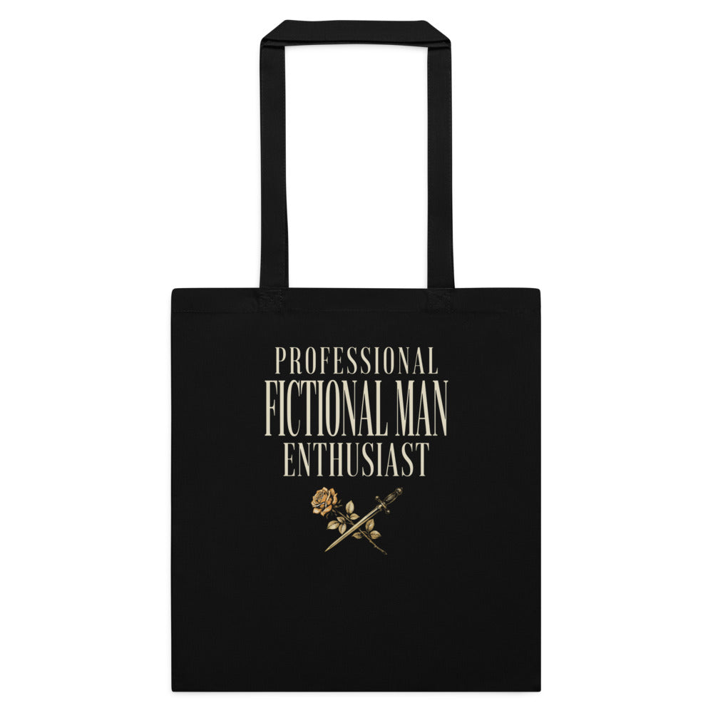 Professional Fictional Man Enthusiast book lover dark academia cotton tote bag — Black, flat