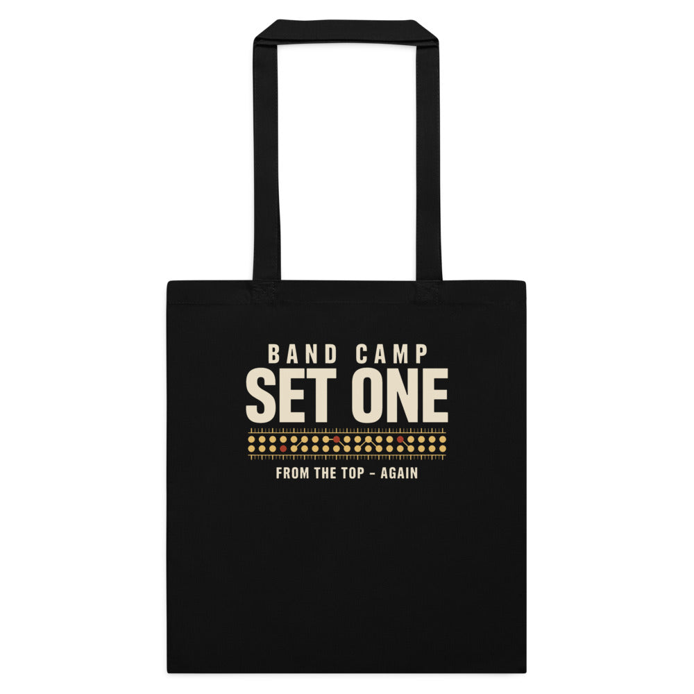 Set One marching band drill chart cotton tote bag — Black, flat