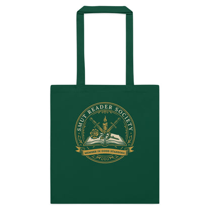 Smut Reader Society romantasy book tote bag — Bottle Green, flat