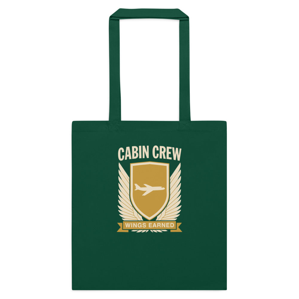 Wings Earned flight attendant cotton tote bag — Bottle Green, flat