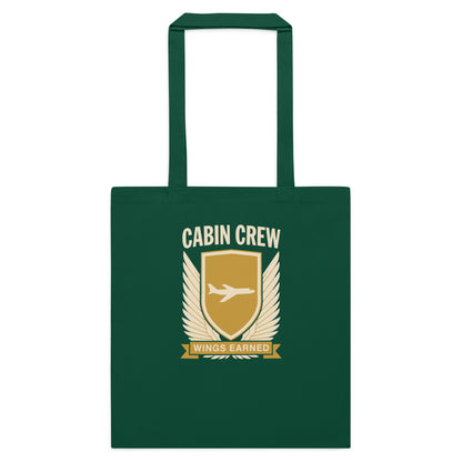 Wings Earned flight attendant cotton tote bag — Bottle Green, flat
