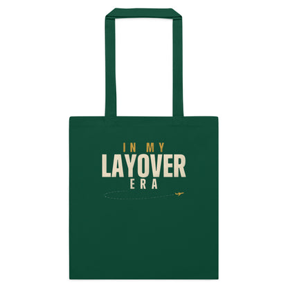 In My Layover Era flight attendant cotton tote bag — Bottle Green, flat